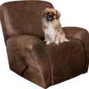 Leather Look Recliner Chair Covers Stay in Place 4-Piece Lazy Boy Recliner Slipcovers for Reclining Chair Furniture Protector Spandex Fabric Washable (Large, Dark Brown) (1 Seater)