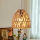 SUNLLOK Rope Pendant Light for Kitchen Island, Adjustable Height Modern Rattan Ceiling Hanging Lamp, Basket Lampshape Chandelier Wall Light Fixtures for Living Room, Dining Room, Restaurant