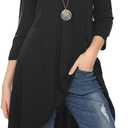 Naggoo Women's 3/4 Sleeve Button V Neck High Low Loose Fit Casual Long Tunic Tops Tee Shirts S-3XL (Large, Black)