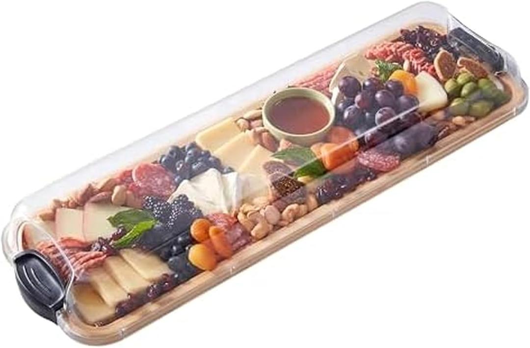 FARBERWARE Rectangular Build-a-Board Cutting Board with Single Compartment and Clear Locking Lid for Charcuterie, Snacks, and More, Bamboo