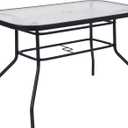 Flash Furniture Tory Rectangle Patio Table with Umbrella Hole, Commercial All-Weather Table with Heat Resistant Tempered Glass, Steel Tube Frame, 27.5x47.25, Black