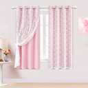 Yinhua Pink Blackout Curtains for Bedroom Double Layer Nursery Curtains for Living Room 63 Inch Length 2 Panels Set Kid Curtain with Floral Sheer Overlay, Grommet Drapes with Tiebacks, 52" W x 63" L