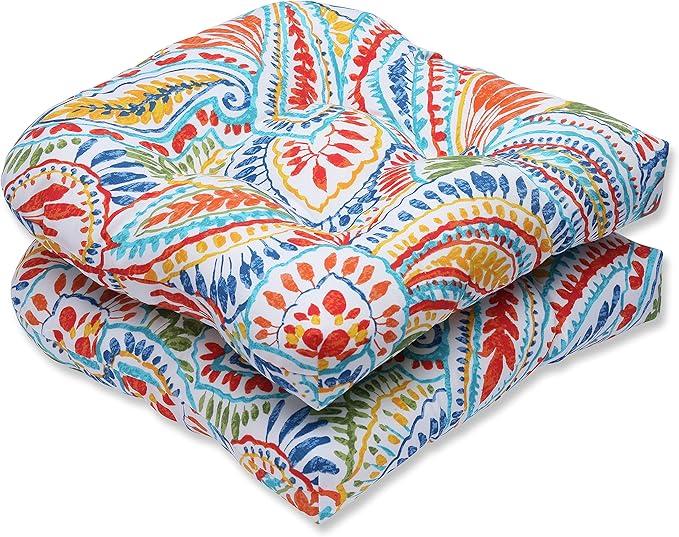 Pillow Perfect Floral Indoor/Outdoor Chair Seat Cushion, Tufted, Weather, and Fade Resistant, 19" x 19", Black/Tan Dailey, 2 Count