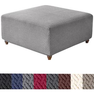 HFCNMY Stretch Knitted Jacquard Ottoman Cover - Thick Washable Slipcover for Square Storage Ottoman With Elastic Bottom, Gray, Medium (Grey)