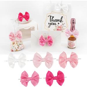 AIMUDI 5 Colors Pink Bows 3.5" Satin Bows with Twist Ties Bow for Gift Wrapping Crafts Treat Bags Candy Cake Pop Premade Bow for Wedding Baby Shower Birthday Party Mother's Day Decoration, 50 PCs