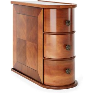 LITTLE TREE End Table with 3 Drawers, No Assembly Required Side Table for Living Room, Vintage Brown Wooden Chair Side Table with Closed Back, Slim Nightstand Bedside Table for Bedroom