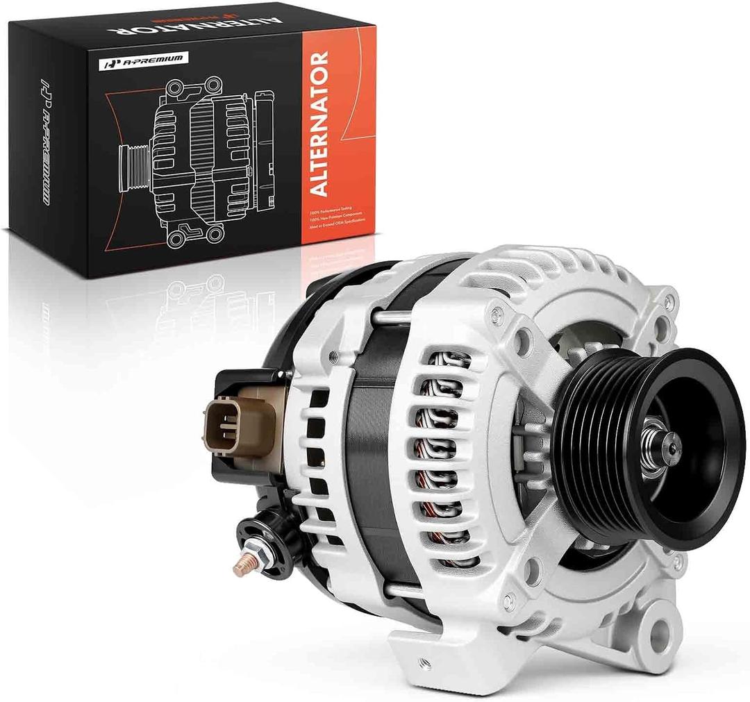 A-Premium Alternator Compatible with Toyota Camry 04-06, Highlander 04-07, Solara 04-08 & Scion tC 05-10, L4 2.4L, 12V 100Amp Clockwise 7-Groove Pulley, Replace# 104210-3880, 27060-0H100