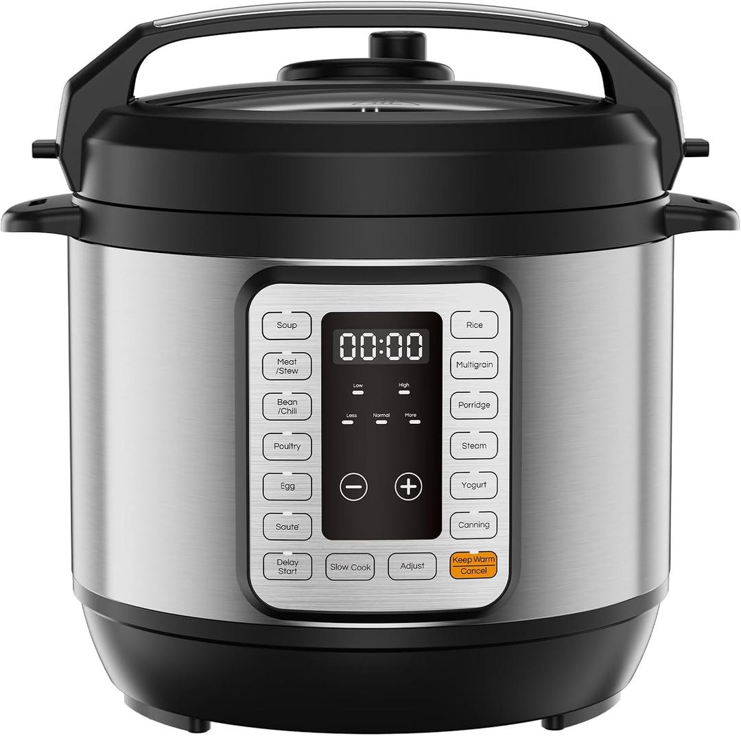 NEWBULIG 16-in-1 Electric Pressure Cooker, 6QT Multi Cooker with 12 Presets, Slow Cook Rice Steamer Saut Soup Meat Stew Canning Yogurt Maker, Ceramic Inner Pot & Recipe Book Included, Black