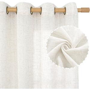 LAMIT Linen Curtains 102 Inches Long for Living Room, Bronze Grommet Linen Textured Sheer Curtains Light Filtering Panels for Boho Farmhouse, 2 Panels, 52 x 102 Inch, Cream