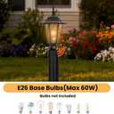 15" Dusk to Dawn Outdoor Post Light, Modern Black Outdoor Lamp Post Light Fixture, Lamp Posts Exterior Lighting Pole Lantern for Outside Porch Garage Street, Waterproof Aluminum & Glass, 1 Pack, E26