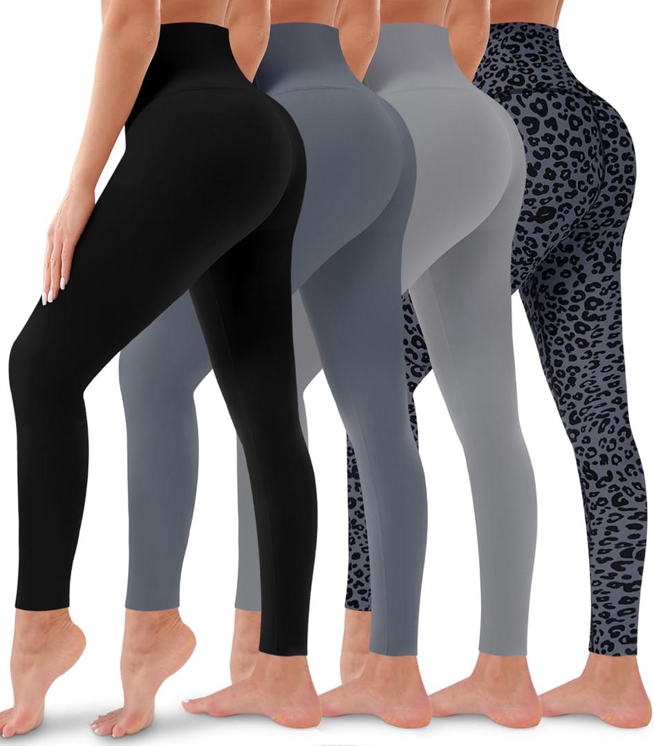 4 Pack Leggings for Women Butt Lift High Waisted Tummy Control No See-Through Yoga Pants Workout Running Leggings (XX-Large, Assort21)