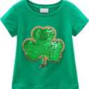 HH Family St. Patricks Day Shirt for Kids Flip Sequin Girls and Boys Green T-Shirt Clothing 4-12 Years (5, Shamrock)