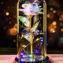 Mothers Day Flowers Gifts for Mom Women Birthday Gift, Rechargeable Galaxy Glass Rose in Glass Dome Forever Crystal Rose Anniversary Mother's Day Roses Gifts for Daughter Wife Women Grandma Rainbow