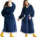 Bedsure Wearable Blanket Hoodie, Cozy Long Hooded Blanket Sweatshirt as Mothers Day Hoodie Gifts for Mom Women, Standard, Navy (Adult)