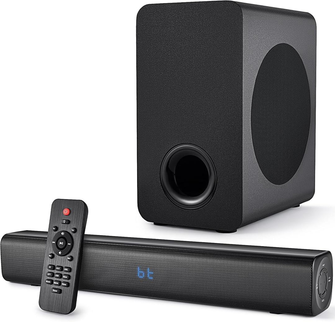 Sound Bar Speakers Bluetooth Wireless, TV Speakers Sound Bar Subwoofer, Home Theater Surround Sound Bar HDMI(ARC) Optical AUX USB 2.1ch Home Audio Sound System TV PC Wall MountS, JetBlack