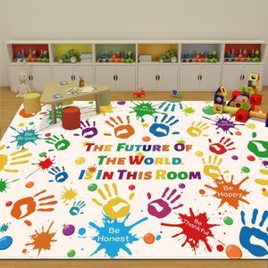 Colorful Kids Rug, Washable Rug for Kids, Handprints Area Rugs for Kid Bedroom, Non-Slip Play Mat Ultra Soft Thick Indoor Plush Rugs for Playroom Classroom Nursery Decor (9'2" X 6'7")