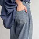 WDIRARA Women's Wrap Asymmetrical Waist Baggy Jeans Straight Leg Denim Pants (Blue, S)