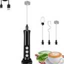 Rechargeable Milk Frother Handheld with 3 Detachable Stainless Steel Whisks, 3 Speed Adjustable Electric Whisk Foam Maker, Handheld Drink Mixer, Frother Wand for Coffee, with Storage and Charging Base (Black)