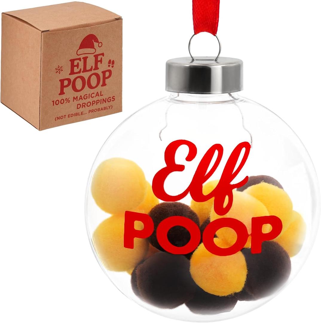 2 x Funny Christmas Ornament 2025  Silly ELF Poop Ornament for Christmas Tree, Hilarious Novelty Christmas Ornaments, Shatterproof White Elephant Gifts for Adults, Coworker Gag Gift Decor (Yellow & Brown)