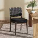 Nathan James Cohen 19 in. Wood Dining Chair, Mid-Century Modern Upholstered Side Chair with Hand Woven Faux Leather Backrest, Black