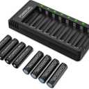 Rechargeable AA Batteries with Charger, POWEROWL 8 Pack of 2800mAh High Capacity Low Self Discharge Ni-MH Double A Batteries with Smart 8 Bay Battery Charger (USB Fast Charging, Independent Slot)