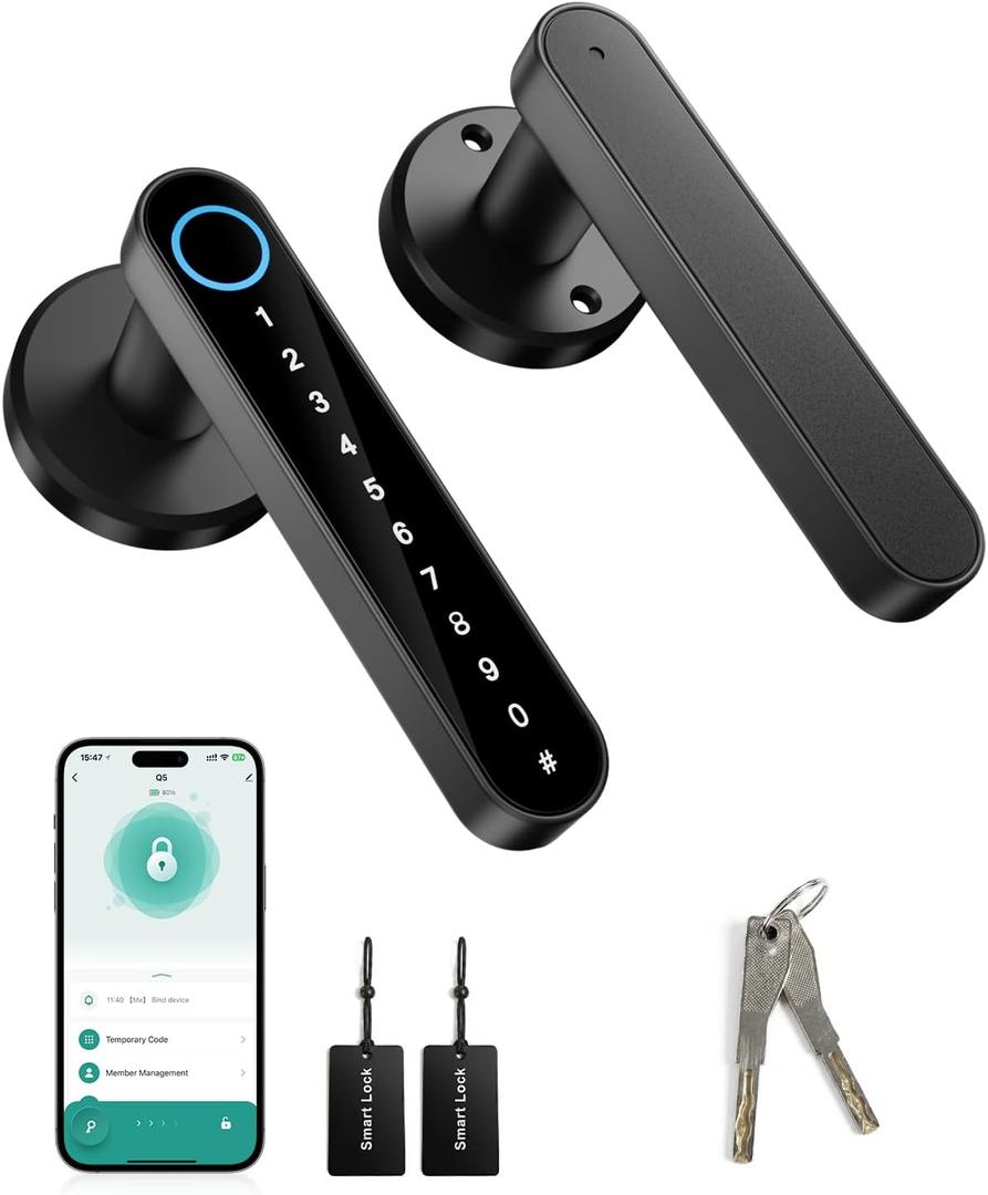 Fingerprint Door Lock, Smart Door Knob with Keypad Keyless Entry, Biometric Door Lock with App Control & Passcode, 5-in-1 Electronic Door Handle with Key & Key Cards for Bedroom, Office, Apartment