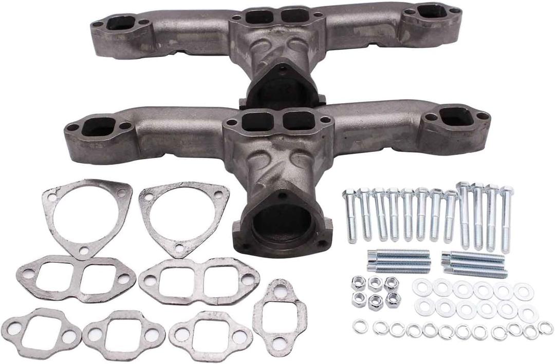 1 SET SHLPDFM Ground smooth Plain Rams Horn Exhaust Manifolds WITH all gaskets and hardware Compatible with Small Block Chevy SBC 283 305 327 350 400
