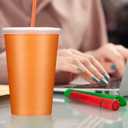 Gejoy 120 Sets 12 oz Disposable Paper Cups with Lids and Straws Neon Colored Disposable Coffee Cups for Drinking Juice Holiday Birthday Home Office Party Supplies (12 oz)