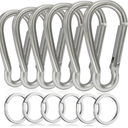 6PCS Carabiners, LDJZON Aluminum Carabiner Clip Spring Snap Hook with 6PCS Keyrings Keychain Hook for Keys, Backbag, Camping Lamp,Water Bottle (3 inch) Silver