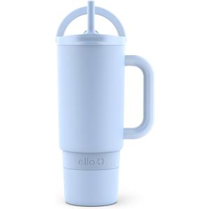 Ello Port 30oz Tumbler with Carry Loop & Integrated Handle, Vacuum Insulated Stainless Steel Reusable Water Bottle, Travel Mug with Leak Proof Lid & Straw, Perfect for Iced Coffee & Tea, Halogen Blue