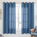 YoungsTex Navy Linen Curtains 63 Inch Length for Living Room, Dark Blue Semi Sheer Drapes Light Filtering with Bronze Grommet Privacy for Bedroom Decorative, 52 x 63 Inch, 2 Panels