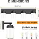 IZORRO Bathroom Vanity Light Fixture, 4-Light 30 Inch Matte Black Bathroom Light Fixtures Over Mirror, with White Glass Shade, Modern Farmhouse Vanity Lights, Rustic Restroom Lighting Fixtures