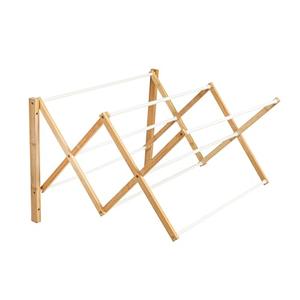 Household Essentials Bamboo and Metal Wall-Mount Drying Rack | Extendable, 8 Dowels, Compact Space-Saving Laundry Rack | Modern Farmhouse Style for Laundry Rooms, Bathrooms & Small Spaces