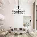 LIGHTDAMY Black Farmhouse Chandeliers for Dining Room Light Fixtures Over Table, 12 Light Industrial Candle Hanging Chandeliers for Living Room Kitchen Island Foyer Staircase, 12 Lights D37"