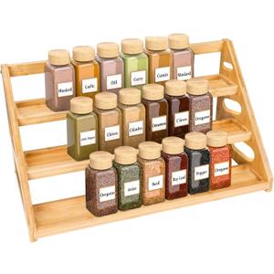 Spice Rack - Bamboo Wood Spice Rack Organization for Cabinet/Countertop