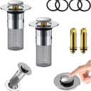 2Pack Bathroom Sink Drain Strainer, Pop Up Sink Drain Filter with Removable Stainless Steel Filter Basket Hair Catcher, for Us Bathroom Sink Stopper Replacement, Bathtubs, Showers & Floor Drains