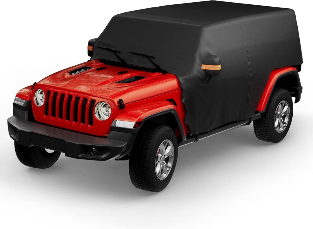 Water-Resistant Cab Cover Compatible with Wrangler JK JL Unlimited 4 Doors 2007-2024, All Weather Wrangler Rain Cover with Driver Door Zipper, Outdoor Snow Sun UV Rain Car Cover