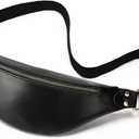 Vintage Genuine Leather Fanny Pack Small Waist Bag Travel Sling Pouch with Adjustable Leather Belt Black