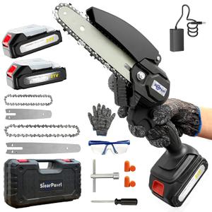 Mini Chainsaw Cordless, 4&6 Inch Electric Chainsaw Battery Powered, Handheld Chainsaw with 2 Batteries & Charger, Hand Chainsaw for Tree Trimming Wood Cutting