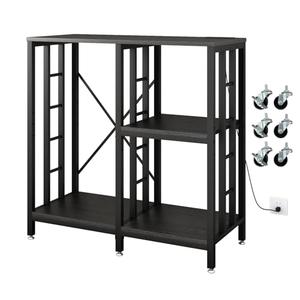 METYERRY Adjustable Kitchen Bakers Rack with Power Outlet,4-Tier Microwave Stand Kitchen Cart,Mini Fridge Stand with Storage,Bar Cabinet,Suitable for Office,Coffee Bar,Living Room,Patio, Black