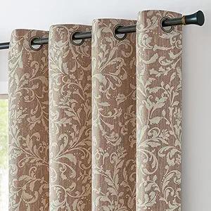 jinchan 80% Blackout Curtains for Bedroom, Farmhouse Drapes with Scroll Floral Patterned for Living Room, Grommet Top Thermal Insulated Curtains, Vintage Country Drapes 63 inch Length 2 Panels Taupe