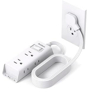 Flat Extension Cord 15 ft - Addtam Flat Plug Power Strip with 6 Outlets Extender, Long Extension Cord with Multiple Outlets, Wall Mount for Home Dorm Room Essentials, ETL Listed