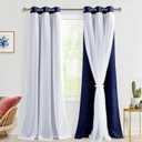 Hiasan Blackout Curtains with White Sheer Overlay, Mix & Match Double Layer Thermal Insulated Grommet Top Window Curtains for Bedroom, Living Room, 2 Drape Panels with Tiebacks,Navy Blue,42W X 96L