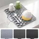 CHIKILLA Silicone Dish Drying Mat for Kitchen Counter, Fast Drainage Design for Vegetables Fruits, Heat Resistant, Non-Slip , Dishwasher Safe  15.7x13 inch Silk Gray