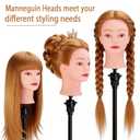 Mannequin Head with 80% Human Hair, TopDirect 24" Blonde Real Hair Cosmetology Mannequin Head Hair Styling Hairdressing Practice Training Doll Heads with Clamp Holder and Tools
