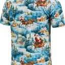 J&DHUASHA Christmas Hawaiian Shirt for Men Short Sleeve Button Down Santa Vacation Dress Shirts (Blue, XXXL)