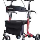 Aliseniors Upright Walker, Stand Up Rollator Walker with Seat, Foldable 4 Wheel Rolling Walker, Medical Aluminum Walkers for Seniors, Adjustable Padded Armrests, 8" Wheels, Supports 300lbs, Red