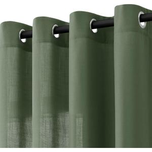 Olive Green Linen Curtains 96 Inch Length 2 Panels for Living Room Bedroom, Light Filtering Sheer Curtains, Elegant Modern Grommet Semi Sheer Soft Privacy Drapes, Olive Green