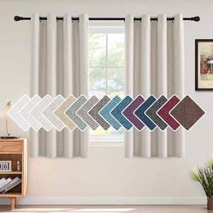 H.VERSAILTEX Linen Blackout Curtain 54 Inches Long for Bedroom/Living Room Thermal Insulated Grommet Linen Look Curtain Drapes Primitive Textured Burlap Effect Window Drapes 1 Panel - Heather Ivory