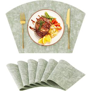 Homaxy Round Table Placemats Set of 6, Washable Wedge Shaped Faux Leather Table Mats, Wipeable Kitchen Dinner Place Mats for Indoor Outdoor, Grass Green